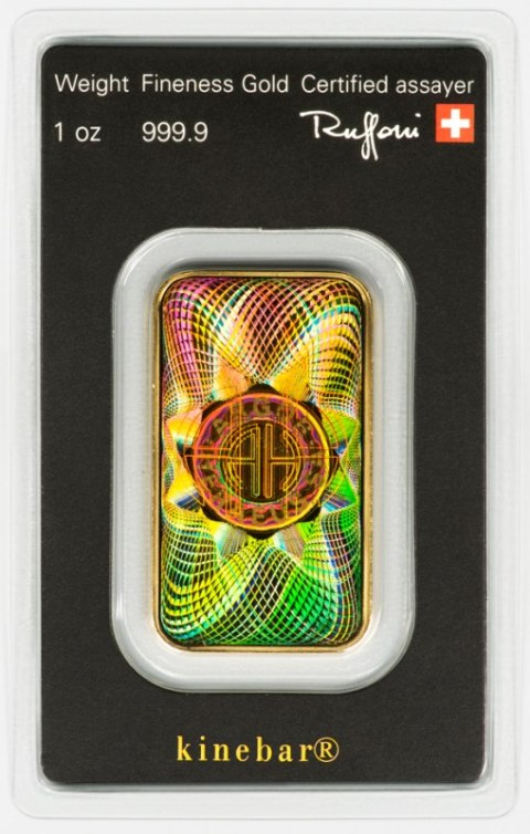 Sztabka złota 1 oz Kinebar Argor-Heraeus – hologram Kinegram®, certyfikat, złoto 999,9, opakowanie ochronne