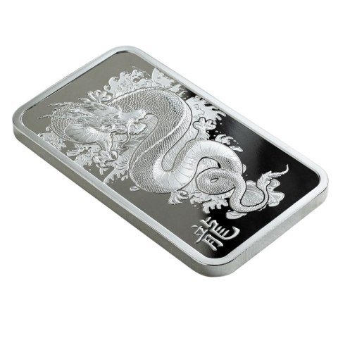 1 oz srebrna sztabka PAMP Lunar Legends Azure Smok 2024 w blistrze – awers z wizerunkiem smoka