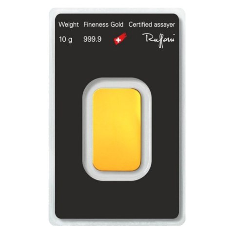 10 g sztabka złota Argor-Heraeus w blistrze z certyfikatem i numerem seryjnym