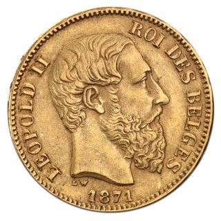 20 Franków Belgia Leopold II Złota Moneta | 1867 -1882
