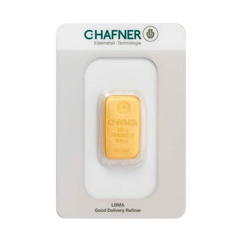 250g Złota Sztabka C.Hafner z certyfikatem – przód z logo i numerem