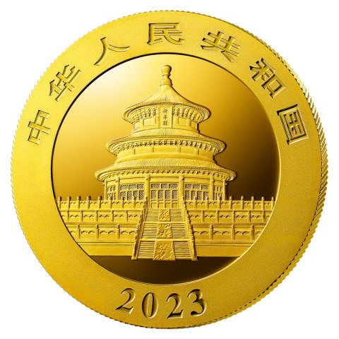 8g Chińska Panda 2023 złota moneta – awers ze Świątynią Nieba