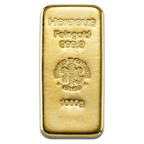 sztabka złota 1 kg Heraeus, złoto inwestycyjne 1000 g, Heraeus LBMA, sztaba złota 999.9, inwestycja w złoto Heraeus