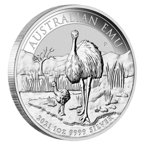 Emu 2021 srebrna moneta 1 oz – rewers z ptakami emu