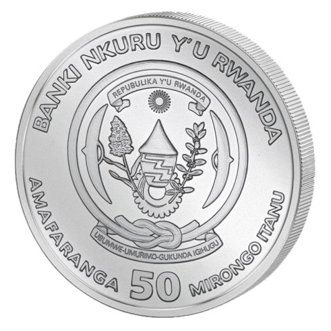 Rwanda Shoebill 2019 srebrna moneta 1 oz – rewers z trzewikodziobem