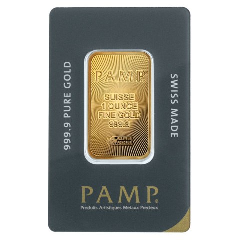 1 Uncja Złota Sztabka PAMP Suisse – czystość 999,9 w oryginalnym CertiPAMP blisterze