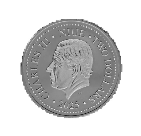 Feniks 2025 srebrna moneta 1 uncja – awers z królem Karolem III, Wyspy Niue