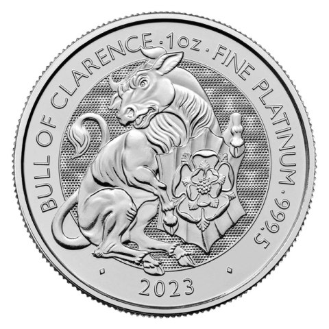 Rewers monety 1 oz The Bull of Clarence 2023 – byk Tudorów