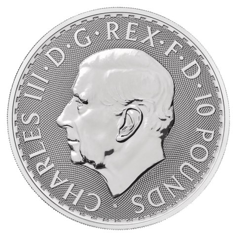 10 oz Britannia Karol III 2024 srebrna moneta The Royal Mint – awers z królem Karolem III