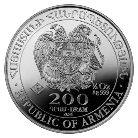 1/2 oz Arka Noego 2024 srebrna moneta Armenia – awers z herbem Armenii