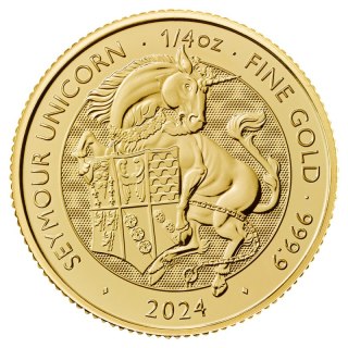 1/4 oz Tudor Beasts Jednorożec Złota Moneta | 2024