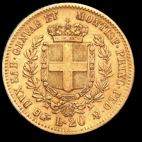 20 Lirów Włochy Sardynia Wiktor Emanuel II Złota Moneta | 1850 - 1861