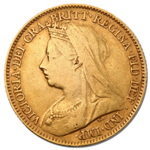 Półsuweren Królowa Wiktoria złota moneta – awers z portretem młodej królowej