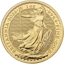1 oz Britannia 2026 złota moneta z wizerunkiem Karola III w kapslu ochronnym