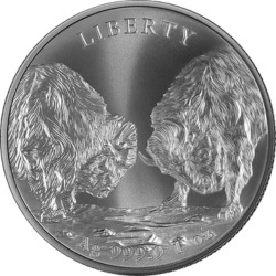 Srebrna moneta 1 oz Bizon – dwa bizony naprzeciw siebie z napisem Liberty