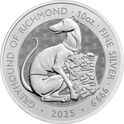10 oz srebrna moneta Bestie Tudorów Greyhound of Richmond 2025
