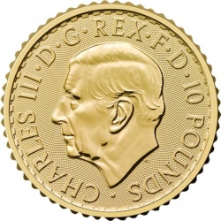 1/10 oz Britannia 2026 złota moneta z wizerunkiem Karola III w kapslu ochronnym