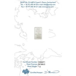 1g sztabka palladu PAMP Fortuna w CertiPack – czystość 999,5, motyw bogini Fortuny, szwajcarska jakość