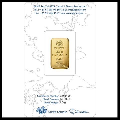 2,5 g Złota Sztabka Róża – PAMP Suisse, blister CertiPack, złoto inwestycyjne z motywem róży