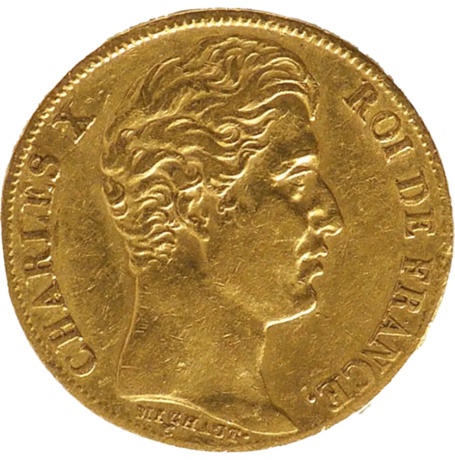 Złota moneta 20 Franków Francja Charles X 1824–1830