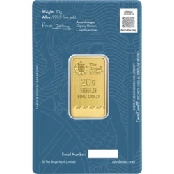 20g Britannia złota sztabka Royal Mint w blistrze – czyste złoto 999,9 z eleganckim wizerunkiem Britanni